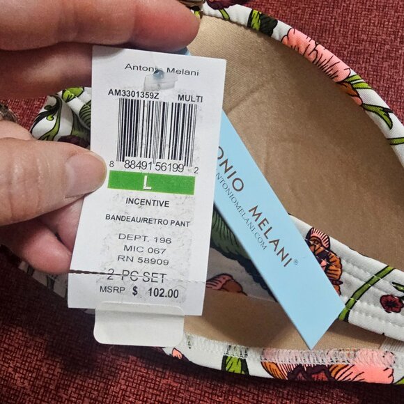 Antonio Melani Floral Twist Bandeau Bikini Set Large 2 Piece Retro Floral Print - Picture 4 of 9